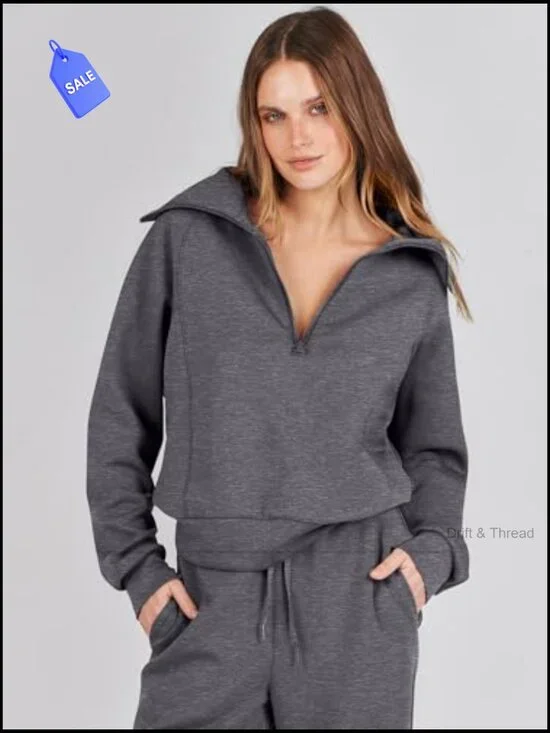 Loose Fit Sweatsuit Set with Wide Leg Pants for Lounge Travel Active Wear - Picture 5 of 7